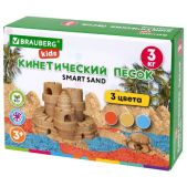 Песок для лепки Brauberg 666009 Kids кинетический, 3 цвета, 3 кг, коробка-песочница