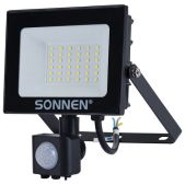Прожектор Sonnen 238417 светодиодный с датчиком движения 30 Вт, 6500 К, 2400 Лм, IP65, 161х146х51мм, черный