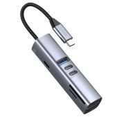 Хаб USB 3.0 Deppa 73146 7 в 1 USB-C - USB-A3.0 + 2хUSB-C + USB-C PD100Вт + HDMI + SD + McroSD, серый