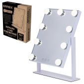 Зеркало для макияжа Brabix 609335 гримерное с подсветкой, 9 LED-ламп, 3 режима свечения, размер 25х30см, работа от сети 220 V, цвет белый