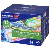 Краски акриловые Brauberg 192236 Art Classic для техники Флюид Арт POURing PAINT, набор 12 цветов по 60мл