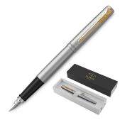 Ручка перьевая Parker 2030948 Jotter Stainless Steel GT, корпус серебристый, позолота, синяя