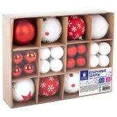 Шары ёлочные набор 40 шт, 8 см/4 см, Red&White, красные/белые, пластик, Золотая Сказка 592167