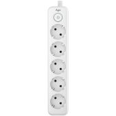 Фильтр питания 5.0м белый Agni TP-FD5E-5m-white плоский, 5 розеток Schuko, мощность нагрузки 4000 Вт, 16А, заземление, защита от короткого замыкания, сечение кабеля 3 х 1.5 кв.мм., размер 279x54x40мм