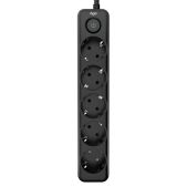 Фильтр питания 2.0м чёрный Agni TP-FD5E-2m-black плоский, 5 розеток Schuko, мощность нагрузки 4000 Вт, 16А, заземление, защита от короткого замыкания, сечение кабеля 3 х 1.5 кв.мм., размер 279x54x40мм