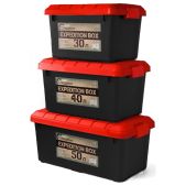 Набор ящиков Следопыт PF-EB-02 Expedition Box 30 л, 40 л, 50 л, цв. черный/красный многофункциональные, особопрочные