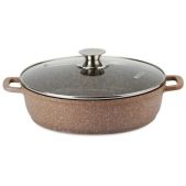 Сотейник 28см Kelli KL-4019-28 коричневый, 5л Антипригарное гранитное покрытие Материал кастрюли: алюминий Силиконовые накладки на ручки Жаропрочная стеклянная крышка с паровыпуском для всех типов плит, включая индукцию