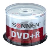 Диск DVD+R плюс Sonnen 512577 4.7 Gb, 16x, Cake Box упаковка на шпиле, комплект 50 шт