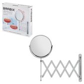 Зеркало настенное Brabix 607420, диаметр 17 см, двусторонее, с увеличением, нержавеющая сталь, выдвижное гармошка