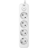 Фильтр питания 5.0м белый Agni TP-FD4E-5m-white плоский, 4 розетки Schuko, мощность нагрузки 4000 Вт, 16А, заземление, защита от короткого замыкания, сечение кабеля 3 х 1.5 кв.мм., размер 235x54x40мм