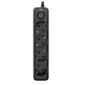 Фильтр питания 2.0м чёрный Agni TP-FD4E-2m-black плоский, 4 розетки Schuko, мощность нагрузки 4000 Вт, 16А, заземление, защита от короткого замыкания, сечение кабеля 3 х 1.5 кв.мм., размер 235x54x40мм