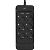 Фильтр питания 3.0м чёрный Agni TP-FS6E-3m-black плоский, 6 розеток Schuko мощность нагрузки 4000 Вт, 16А, заземление, защита от короткого замыкания, сечение кабеля 3 х 1.5 кв.мм., размер 236х101х40мм