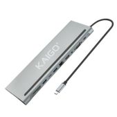 Докстанция KG-050, в/с, 11 в 1, USB-A 2.0/3.2, Type-C 3.2 - PD 3.0, RJ-45, SD/TF 2.0, HDMI, VGA, AUX, 250мм, серая, KAIGO 355070 КАЙГО