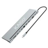 Докстанция Kaigo KG-051 355071 Smart, 12 в 1, в/с, USB-A 2.0/3.2, Type-C 3.2 - PD 3.0, RJ-45, SD/TF 3.0, HDMI, VGA, AUX, 250мм, серая