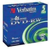 Диск DVD-RW 4.7Gb Verbatim 43285 4x, Jewel Case, 5шт